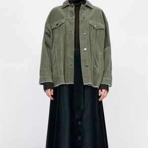 Zara Women Shacked Olive Green Raw Hem Oversized Jacket Size M